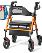 Rollator Walker HOMLAND dobrável com tampa de assento de 160 kg. Alaranjado