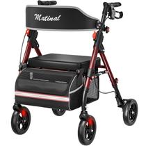 Rollator Walker Matinal com assento 158 kg, rodas de 8", cor de vinho