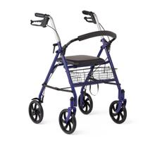 Rollator Walker Medline Steel com assento, 300 libras, rodas azuis de 8”