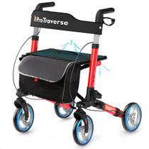 Rollator Walker ProTraverse dobrável com assento vermelho leve