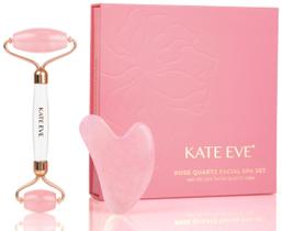 Roller facial e conjunto Gua Sha Kate Eve Elite Rose Quartz