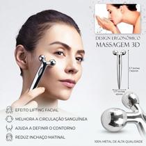 Roller Facial Metal Prateado Efeito Lifting Imediato Flacidez Papada Pescoço
