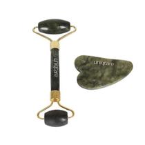 Roller Massageador Facial & Gua Sha - Pedra Natural Jade - Uniqcare