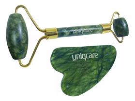 Roller Massageador Facial Manual & Guasha Pedra Natural Jade Unicare