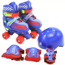 Roller Patins Infantil Azul Quad 4 Rodas Kit Proteção 34-37 - UNITOYS