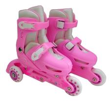 Roller Patins Infantil Classico Triline 3 Rodas Retrô Rosa Tamanho 31 a 34