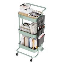 Rolling Cart DTK 3 Tier Metal Utility com tampo de mesa e bolsas laterais