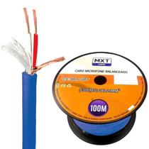 Rolo 100m Cabo De Áudio 2 Vias Estereo Balanceado Blindado Mxt Azul + Carretel