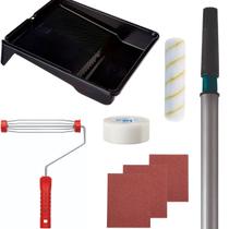 Rolo 23cm 10mm + Suporte Garfo 23cm + Bandeja 2,7L 30x37cm + Fita Crepe + Lixa 120 + Cabo Ajustável 3m+ Lixa 100 Rolo 23cm 10mm + Suporte Garfo 23cm + Bandeja 2,7L 30x37cm + Fita Crepe + Lixa 120 + Cabo Ajustável 3m+ Lixa 100