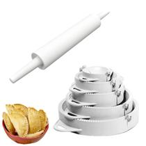 Rolo Abrir Massa Pasta 38cm E Kit 5 Forma De Pastel Meia Lua Culinária Padrão Molde Pastelzinho Pizza Pão