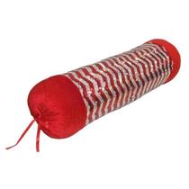 Rolo Almofada Natalina Prata Vermelha Para Natal 50Cm Rolo Almofada Natalina Prata Vermelha Para Natal 50Cm