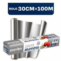 Rolo Bobina Papel Aluminio 30cm X 100 Metros Inoven reforçado grande resistente