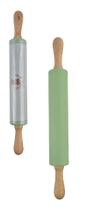 Rolo Culinário de Silicone Verde para Massas com Cabo de Madeira
