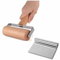 Rolo de Abrir Massa de Madeira e Espátula de Inox de Corta Raspar Confeitar Multiuso - Top Rolo de Abrir Massa de Madeira e Espátula de Inox de Corta Raspar Confeitar Multiuso - Top