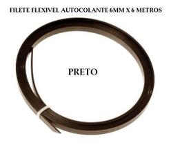rolo de friso preto universal filete Flexivel autocolante 6mm X 6 Metro