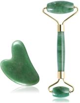 Rolo de jade para rosto, conjunto de pedras faciais naturais de jade, massageador de pele com ferramentas de raspagem Gu Rolo de jade para rosto, conjunto de pedras faciais naturais de jade, massageador de pele com ferramentas de raspagem Gu