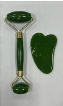 Rolo de jade para rosto, conjunto de pedras faciais naturais de jade, massageador de pele com ferramentas de raspagem Gua Sha