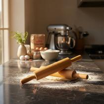 Rolo De Massa De Madeira Cozinha Pizza Pão Pastel Teixeira Cor:Marrom