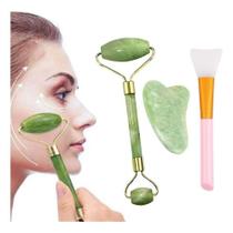 Rolo de Massagem Facial Pedra de Jade Placa Gua Sha Anti Rugas Verde OEM Rolo de Massagem Facial Pedra de Jade Placa Gua Sha Anti Rugas Verde OEM