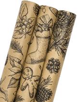 Rolo de papel de embrulho de Natal MAYPLUSS Kraft, pacote com 3, 43 pés quadrados Rolo de papel de embrulho de Natal MAYPLUSS Kraft, pacote com 3, 43 pés quadrados