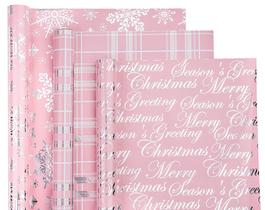 Rolo de papel de embrulho de Natal WRAPAHOLIC 3 rolos rosa Rolo de papel de embrulho de Natal WRAPAHOLIC 3 rolos rosa
