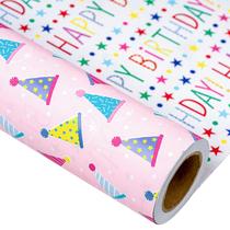 Rolo de papel de embrulho MAYPLUSS Birthday Reversível 17 polegadas x 10 m Rolo de papel de embrulho MAYPLUSS Birthday Reversível 17 polegadas x 10 m