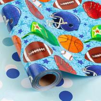 Rolo de papel de embrulho Merture Blue com tema esportivo 17 polegadas x 10 m