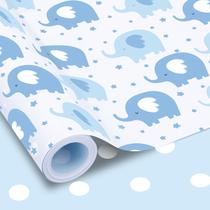 Rolo de papel de embrulho reversível para chá de bebê Blue Elephant Rolo de papel de embrulho reversível para chá de bebê Blue Elephant