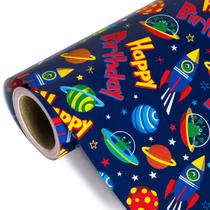 Rolo de papel de embrulho WRAPAHOLIC Space Birthday 43cm x 10m