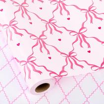Rolo de papel de embrulho Yarcony Pink Coquette Bows reversível