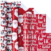Rolo de papel de Natal LeZakaa para embrulho de presente, 3 peças, 43x305cm