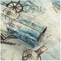 Rolo de papel de parede Lependor 45cm x 10m Mapa Náutico em PVC Rolo de papel de parede Lependor 45cm x 10m Mapa Náutico em PVC