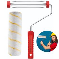 Rolo de Pintura 23cm Lã Microfibra 10mm Antirespingo + Suporte Garfo Gaiola Sem Rosca