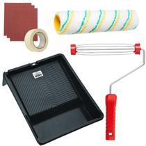 Rolo de Pintura Poliamida Lã Baixa + Suporte Garfo Gaiola 23cm + Bandeja Para Pintura 2,7L