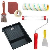 Rolo de Pintura Poliamida + Suporte Garfo Gaiola 23cm + Bandeja 2,7L + Pincel Trincha 50mm + Espátula