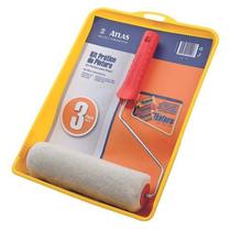 Rolo de Poliéster 23cm + Suporte + Bandeja para Pintura Kit Atlas