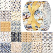 Rolo de Tecido Ganeen 100 Peças Azul Dourado para Patchwork 6,5x51 cm