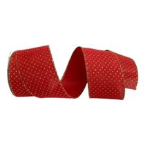 Rolo Fita De Bolinha Natalina Aramada Vermelho Com Glitter