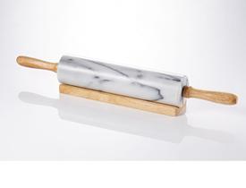 Rolo Massa de Mármore com Cabo Giratório e Suporte Madeira