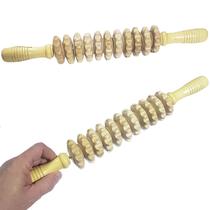 Rolo Massageador Corporal de Madeira com 11 Rodas Relaxante Muscular Massagem Linfática