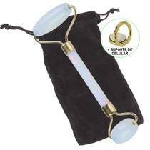 Rolo Massageador Facial Anti Estresse Quartzo Azul + Suporte Celular CBRN15627
