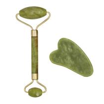 Rolo Massageador Facial Pedra De Jade + Placa Gua Sha