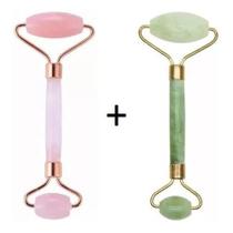 Rolo Massageador Facial Pedra Quartzo PEDRA ROSA + Pedra Jade VERDE - MARKLEK Rolo Massageador Facial Pedra Quartzo PEDRA ROSA + Pedra Jade VERDE - MARKLEK
