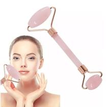Rolo Massageador Facial Pedra Quartzo Rosa Antirrugas Jade