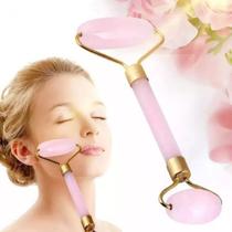 Rolo Massageador Facial Pedra Quartzo Rosa Jade Anti-rugas ( ROLO -ROSA )
