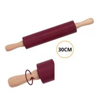 Rolo Para Massa Em Silicone Com Cabo Madeira 30cm Giratório Profissional Rolo Para Massa Em Silicone Com Cabo Madeira 30cm Giratório Profissional