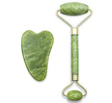 Rolo Pedra De Jade Massageador + Placa Gua Sha Anti Estresse