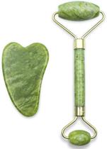 Rolo Pedra de Jade Massageador + Placa Gua Sha Anti Estresse