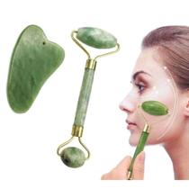 Rolo Pedra De Jade + Placa Gua Sha Massage Anti Ruga Premium