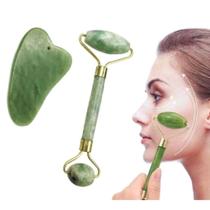Rolo Pedra De Jade + Placa Gua Sha Massagem Facial Anti Ruga Rolo Pedra De Jade + Placa Gua Sha Massagem Facial Anti Ruga